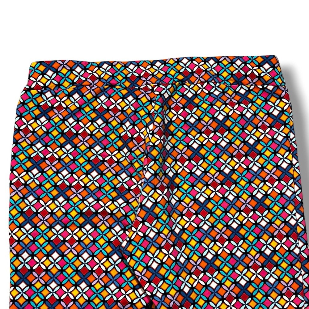 Lesley Evers Audrey Knit Pants Large Fioretta Colorful Geo Print Preppy Pockets - Picture 7 of 10